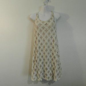 Jesse & J sheer lace floral windowpane pattern sleeveless ivory sundress